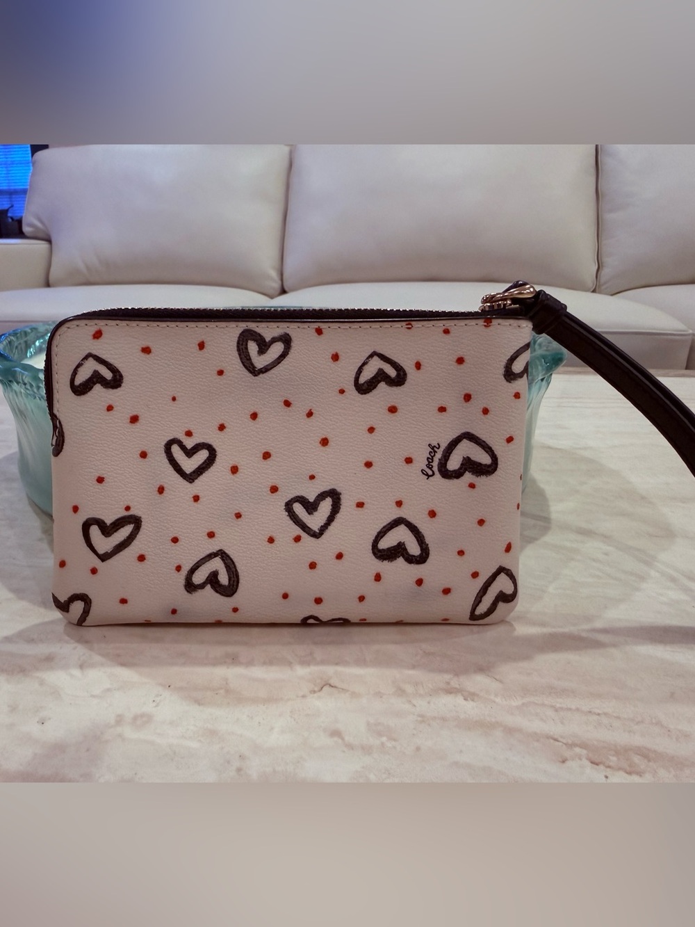 Coach Cream Heart & Red Dot Wristlet - Picture 2 of 5